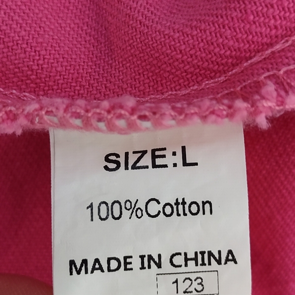 Women's Jean Jacket Pink Distressed Button Up Soft Denim Collared Longsleeve L - Picture 11 of 11